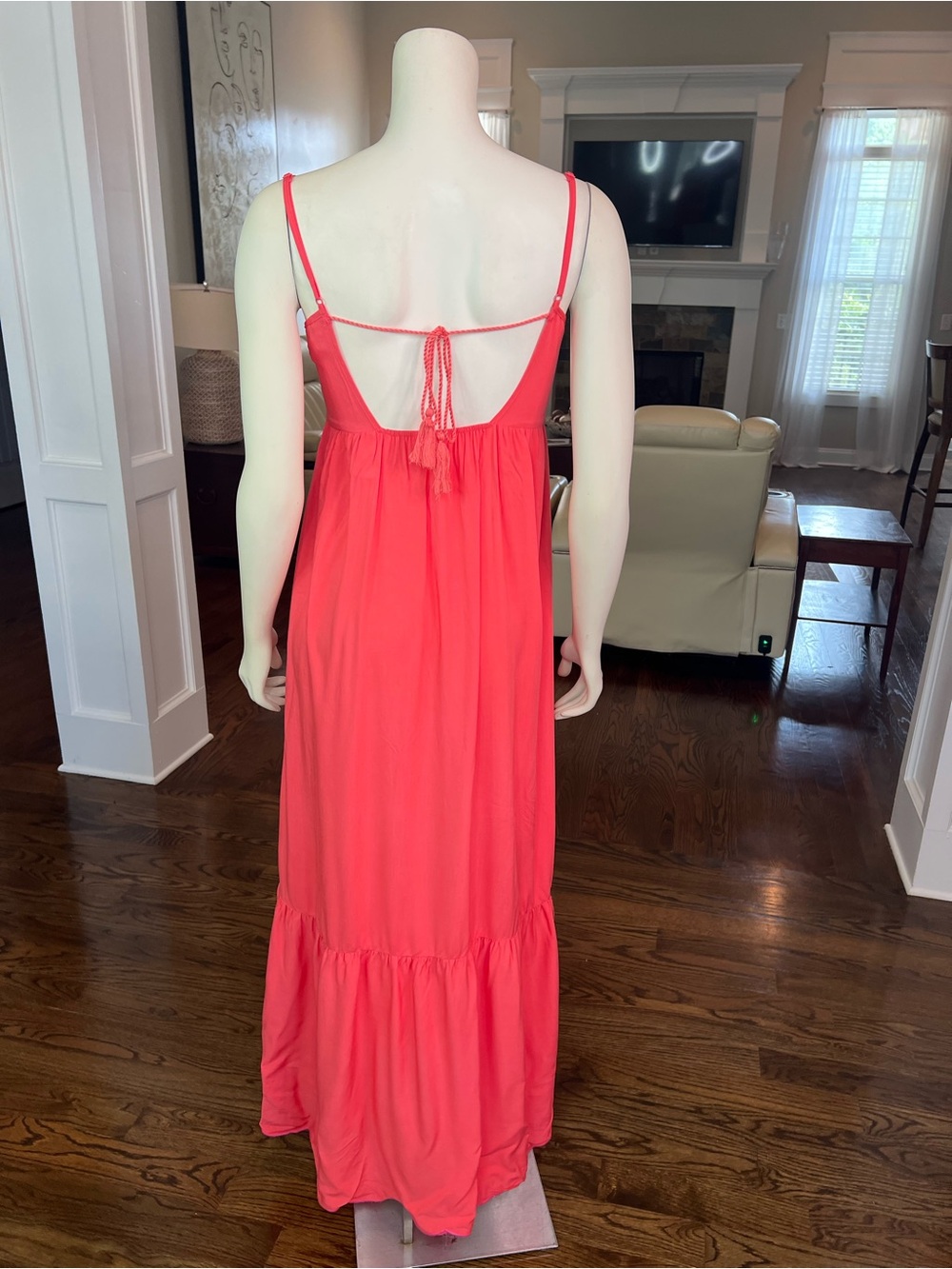 Flying Tomato Coral Maxi Dress with Embroidered Hem - Picture 3 of 14